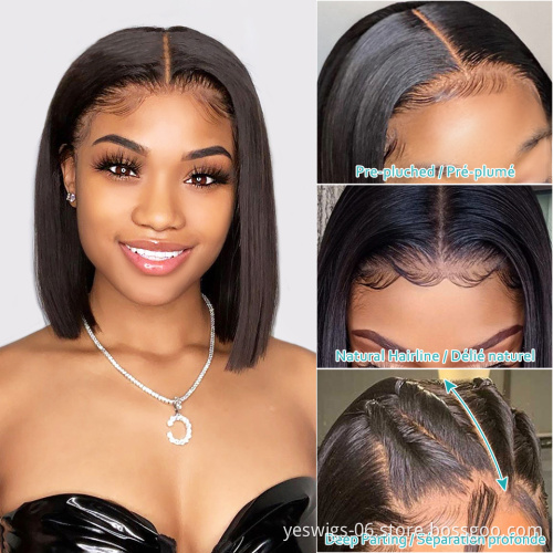 Wholesale Raw Indian Hair Short Bob Lace Wigs Human hair Swiss Hd Lace Frontal Closure Wig Cheap Lace Front Wig For Black Women